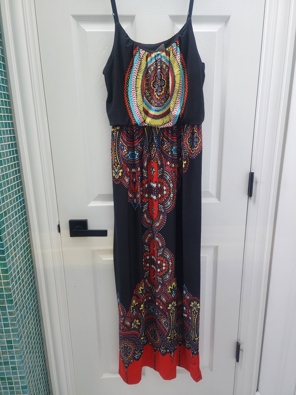 bailey blue Black Maxi Dress with Bright Boho Medallion Print